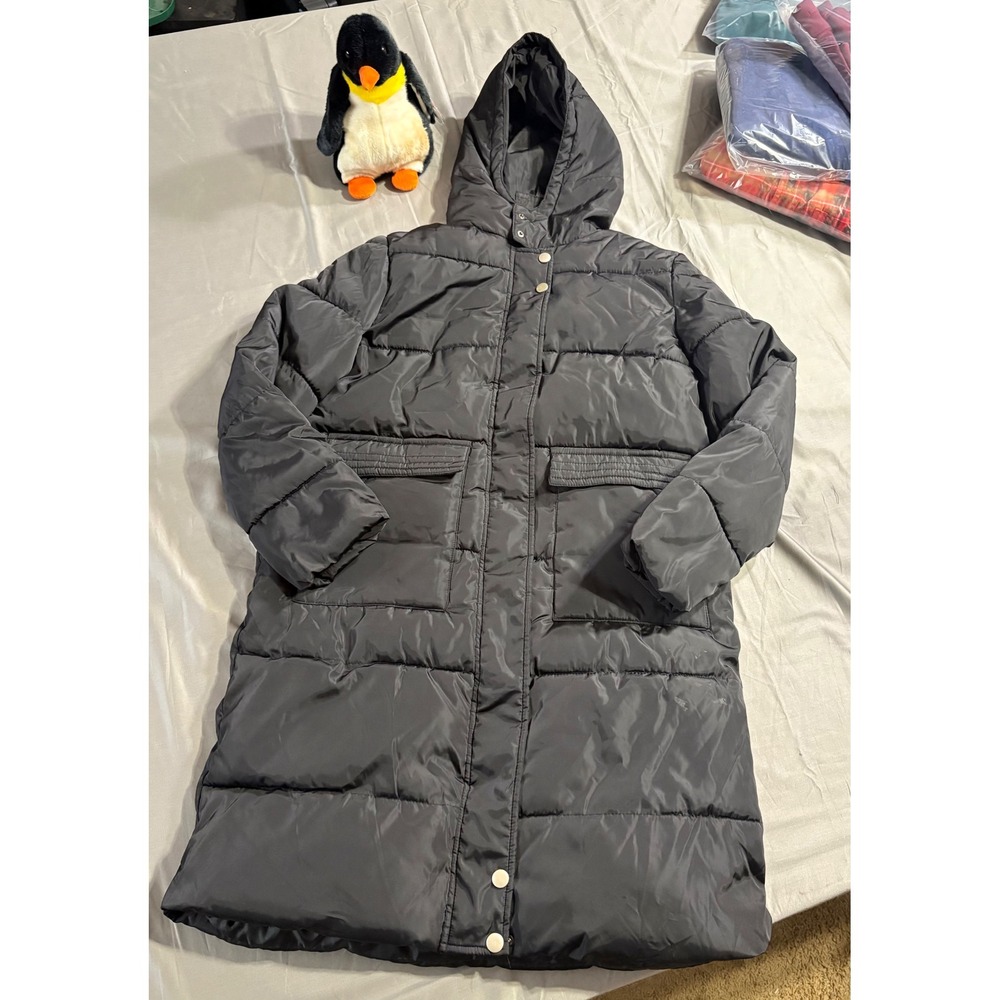 Julia Womens Black Longline Puffer Coat Hooded Quilted Parka Jacket Size XL